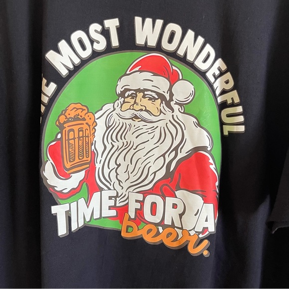 NWT “ The Most Wonderful Time For A Beer” Black Men”s 100% Cotton Christmas Tee - Picture 2 of 12